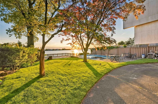 95 Malba Dr Unit 1, Malba, NY 11357 - view of yard featuring a water view, a swimming pool, a patio, and central AC unit