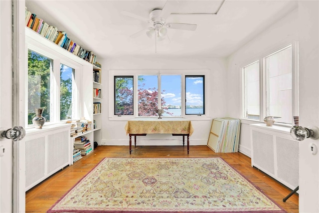 95 Malba Dr Unit 1, Malba, NY 11357 - office space with radiator, a ceiling fan, and wood finished floors