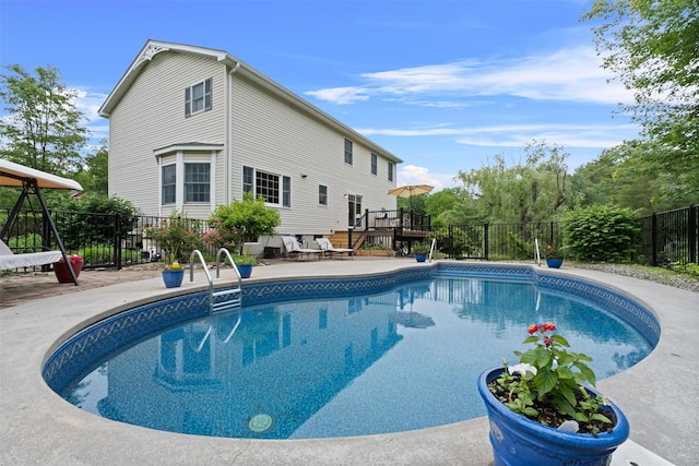 1 Bray Farm Ln, Wappingers Falls, NY 12590 - view of swimming pool featuring a fenced backyard, a deck, stairway, and a patio area