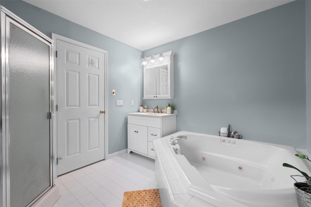 1 Bray Farm Ln, Wappingers Falls, NY 12590 - bathroom with vanity, a whirlpool tub, a shower stall, and tile patterned flooring