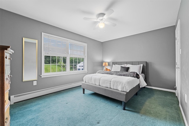 1 Bray Farm Ln, Wappingers Falls, NY 12590 - bedroom featuring a baseboard heating unit, carpet floors, a ceiling fan, and baseboards