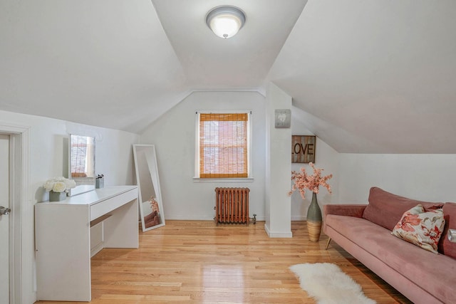1668 Atherton Ave, Elmont, NY 11003 - additional living space featuring radiator, light wood-type flooring, vaulted ceiling, and baseboards