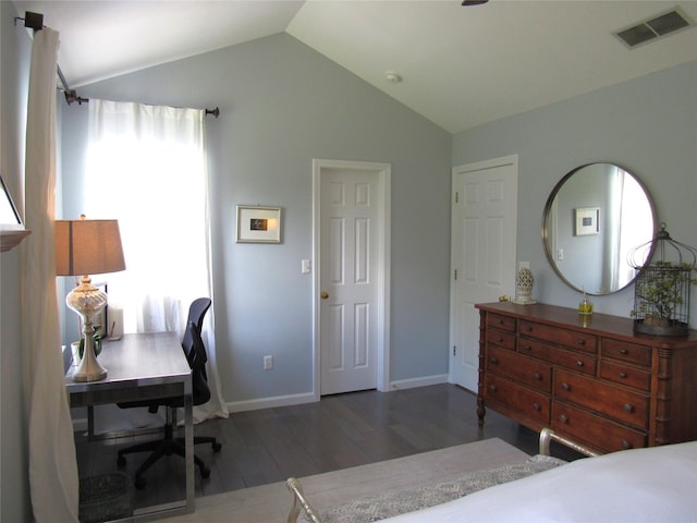 44 Vanderburgh Rd, Poughquag, NY 12570 - bedroom featuring wood finished floors, lofted ceiling, an office area, and baseboards