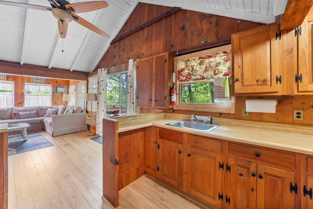3300 Baker Unit 11, Mohegan Lake, NY 10547 - kitchen with a sink, light countertops, healthy amount of natural light, ceiling fan, and wood walls