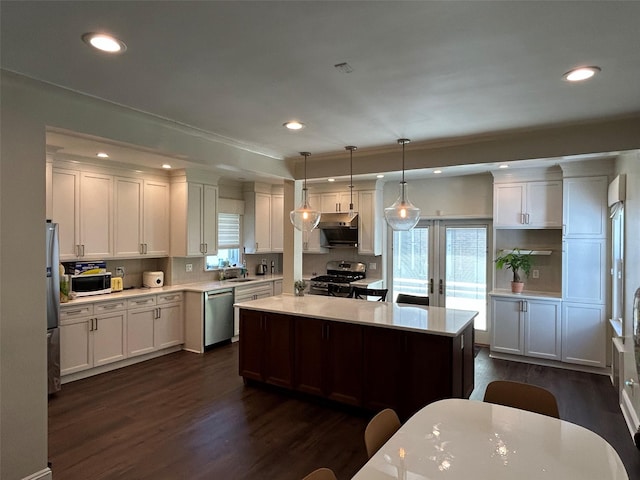 13-01 146th Pl, Whitestone, NY 11357 - kitchen featuring a sink, stainless steel appliances, dark wood finished floors, white cabinets, and recessed lighting