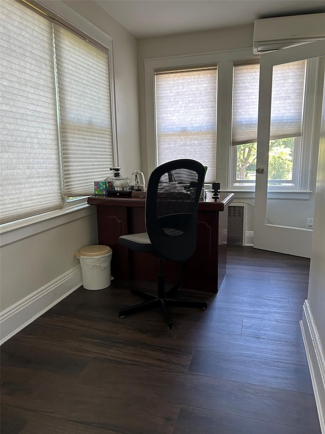 13-01 146th Pl, Whitestone, NY 11357 - office featuring a wall mounted air conditioner, dark wood-style flooring, and radiator heating unit