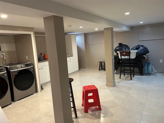 13-01 146th Pl, Whitestone, NY 11357 - finished below grade area with separate washer and dryer, recessed lighting, and light tile patterned floors