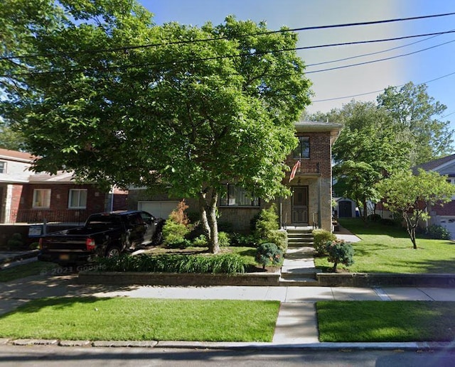 157-18 26th Ave, Flushing, NY 11354 - view of property hidden behind natural elements featuring brick siding and a front lawn