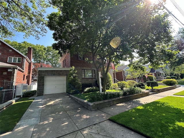 157-18 26th Ave, Flushing, NY 11354 - obstructed view of property with a garage, driveway, and stone siding