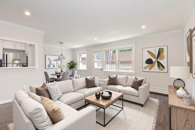 380 N Broadway Unit D4, Yonkers, NY 10701 - living area with ornamental molding, wood finished floors, recessed lighting, and baseboards