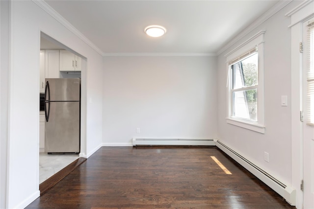 380 N Broadway Unit D4, Yonkers, NY 10701 - unfurnished dining area with baseboard heating, wood finished floors, ornamental molding, and baseboards