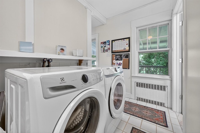 51 S Airmont Rd, Airmont, NY 10901 - washroom featuring radiator, washer and dryer, and tile patterned floors