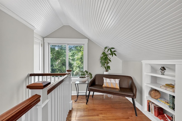 51 S Airmont Rd, Airmont, NY 10901 - living area featuring lofted ceiling, an upstairs landing, light wood-style floors, and wood ceiling