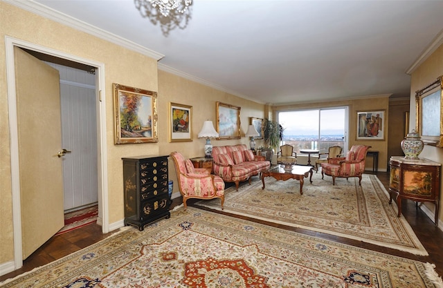 110-11 Queens Blvd Unit 27G, Forest Hills, NY 11375 - sitting room featuring crown molding and parquet flooring