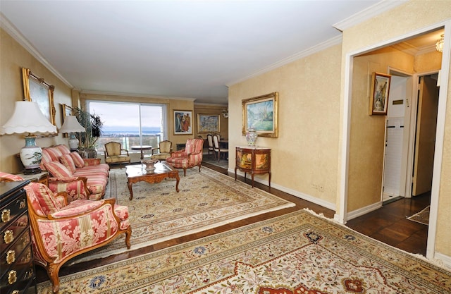 110-11 Queens Blvd Unit 27G, Forest Hills, NY 11375 - living room with ornamental molding and wood finished floors