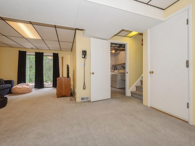 29 Sachson Pl, Wappingers Falls, NY 12590 - below grade area featuring carpet flooring, stairs, and washer / dryer
