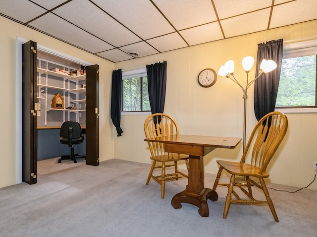 29 Sachson Pl, Wappingers Falls, NY 12590 - dining space with carpet floors, a desk, and a paneled ceiling