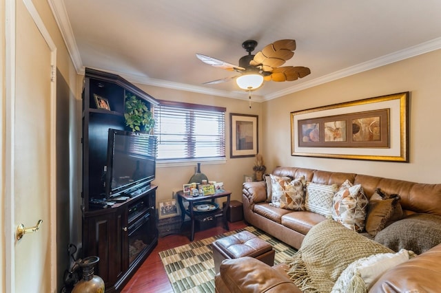 18 Hawthorne Ln, Valley Stream, NY 11581 - living room with ornamental molding, wood finished floors, and ceiling fan
