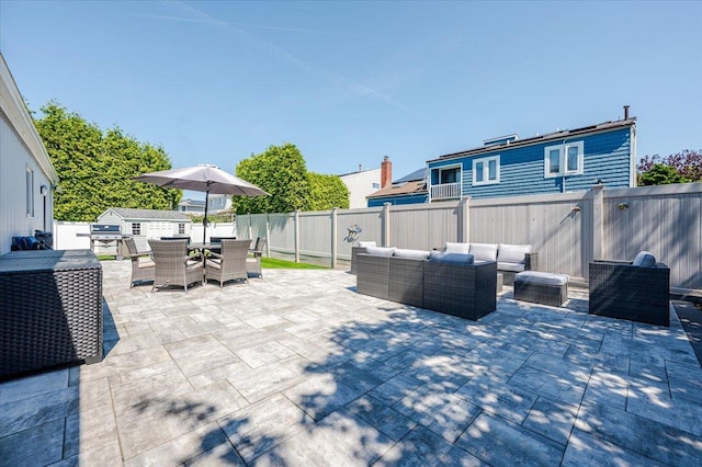 1270 Mara Ct, Atlantic Beach, NY 11509 - fenced backyard with outdoor lounge area, outdoor dining space, and a patio area