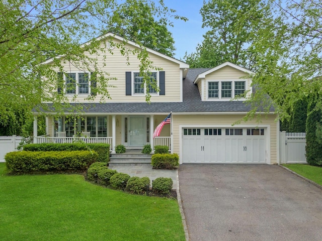 15 Old Farm Rd, Scarsdale, NY 10583 - traditional-style home featuring driveway, a porch, roof with shingles, and a garage