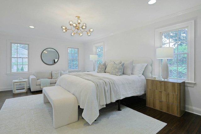 15 Old Farm Rd, Scarsdale, NY 10583 - bedroom featuring multiple windows, ornamental molding, a chandelier, baseboards, and recessed lighting