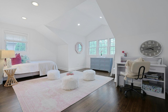 15 Old Farm Rd, Scarsdale, NY 10583 - bedroom with multiple windows, vaulted ceiling, wood finished floors, recessed lighting, and baseboards