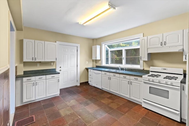 102 Broadway, Dobbs Ferry, NY 10522 - kitchen with white appliances, under cabinet range hood, a sink, and dark countertops