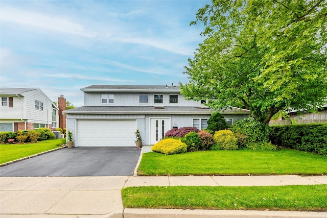 36 Randy Ln, Plainview, NY 11803 - traditional-style home featuring asphalt driveway, a front lawn, a garage, and roof with shingles