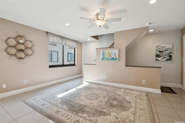 425 Shore Rd Unit 2B, Long Beach, NY 11561 - empty room featuring light tile patterned floors, ceiling fan, recessed lighting, baseboards, and a smoke detector