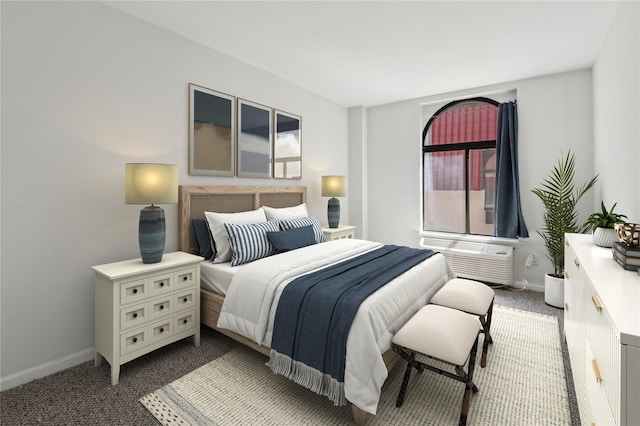 425 Shore Rd Unit 2B, Long Beach, NY 11561 - bedroom featuring baseboards, carpet floors, and a wall unit AC