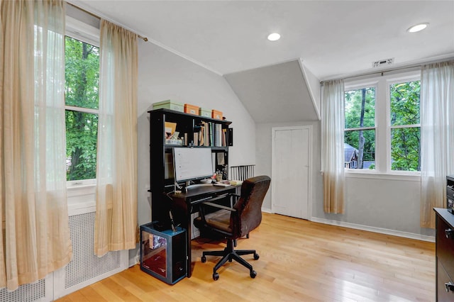 23 Knox Ave, Stony Brook, NY 11790 - office with light wood-style floors, lofted ceiling, recessed lighting, and baseboards