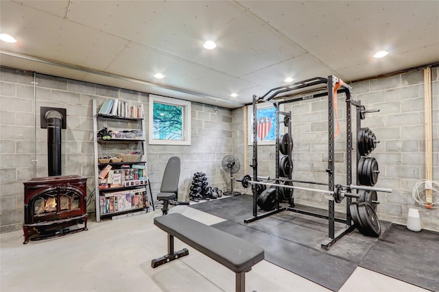 23 Knox Ave, Stony Brook, NY 11790 - exercise room with a wood stove
