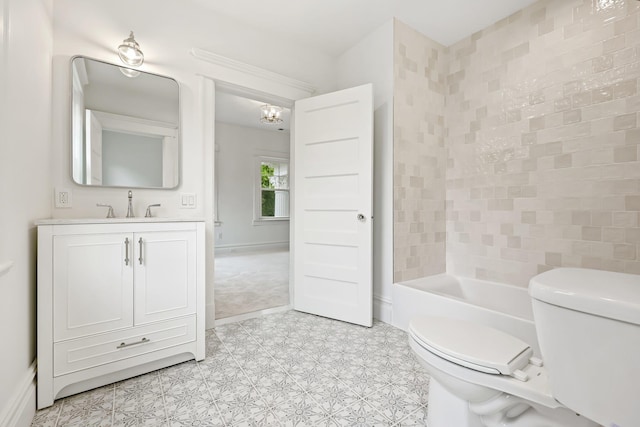 158 Loring Ave, Pelham, NY 10803 - full bathroom with toilet, vanity, a chandelier, and  shower combination