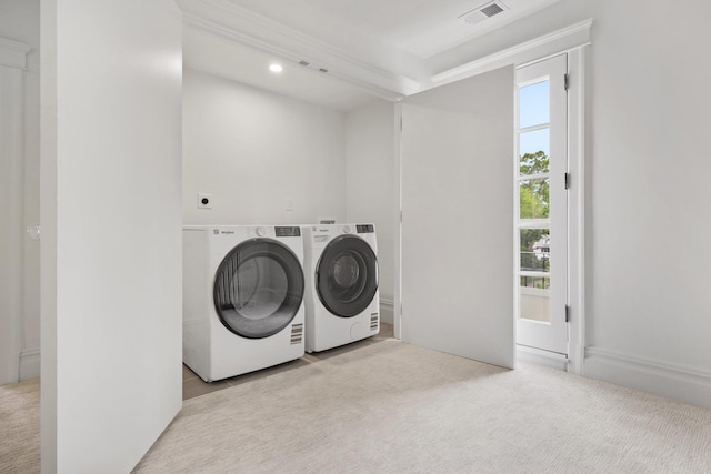 158 Loring Ave, Pelham, NY 10803 - washroom featuring washing machine and clothes dryer, carpet, and recessed lighting