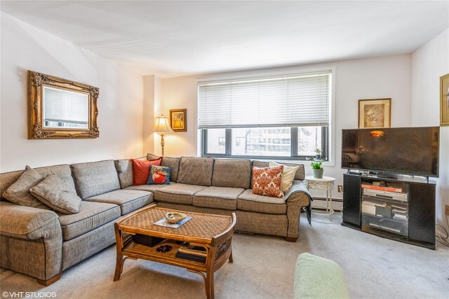 35 Stewart Pl Unit 302, Mount Kisco, NY 10549 - living room featuring a baseboard heating unit and light colored carpet