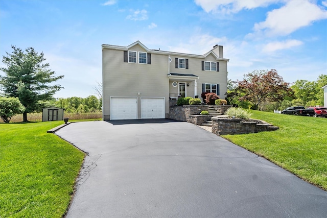 7 Pilgrim Ln, Washingtonville, NY 10992 - traditional-style house with a chimney, driveway, an attached garage, and a front yard