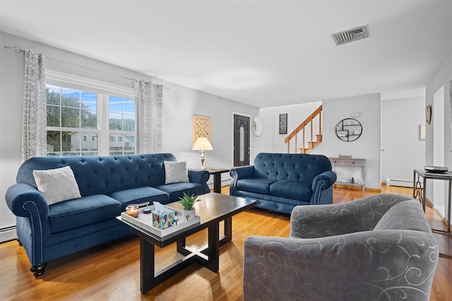 7 Pilgrim Ln, Washingtonville, NY 10992 - living area with stairway, wood finished floors, and a baseboard radiator