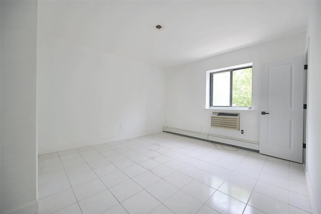 7252 Metropolitan Ave Unit 2B, Middle Village, NY 11379 - unfurnished room featuring a baseboard heating unit, a wall mounted AC, and light tile patterned flooring