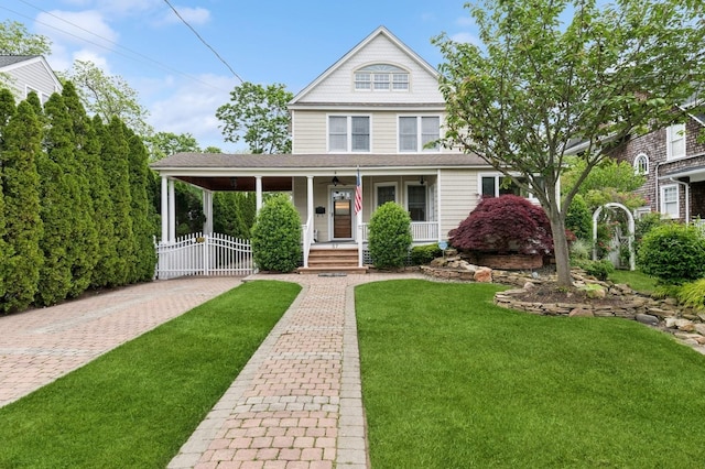 57 Maple Ave, Bay Shore, NY 11706 - view of front of property featuring a porch, roof with shingles, and a ceiling fan