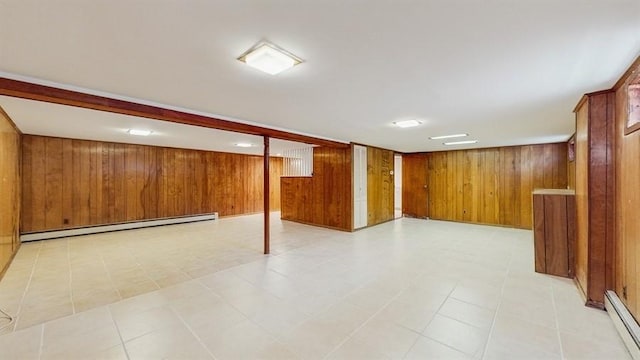 29 Melanie Ln, Syosset, NY 11791 - finished below grade area with wooden walls and a baseboard radiator
