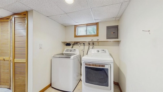 29 Melanie Ln, Syosset, NY 11791 - laundry room featuring electric panel, separate washer and dryer, and baseboards