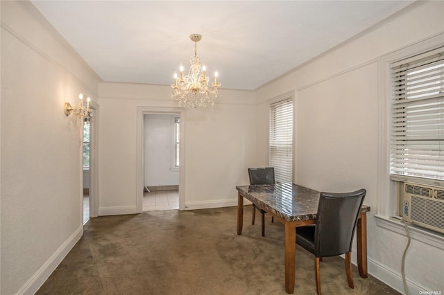 53-42 63rd St, Maspeth, NY 11378 - dining space featuring a chandelier, plenty of natural light, carpet floors, and baseboards