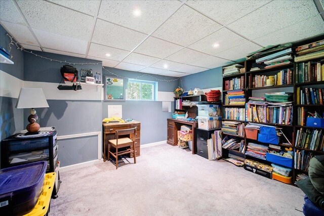 287 Norton Rd, Red Hook, NY 12571 - carpeted office space with baseboards, a paneled ceiling, and recessed lighting