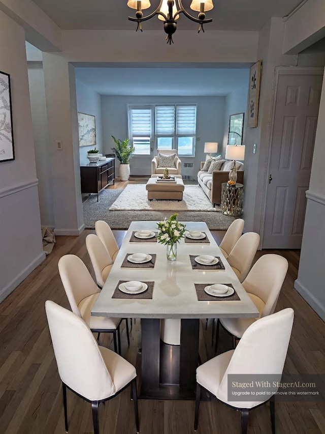 325 King St Unit 6J, Port Chester, NY 10573 - dining space with a chandelier and wood finished floors