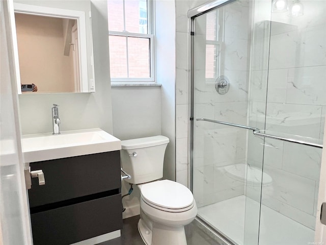 56-75 136th St Unit 3B, Flushing, NY 11354 - full bathroom featuring toilet, a marble finish shower, and vanity