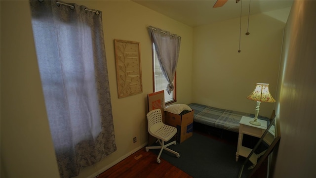 5214 92nd St, Elmhurst, NY 11373 - living area featuring dark wood-style floors, ceiling fan, and baseboards