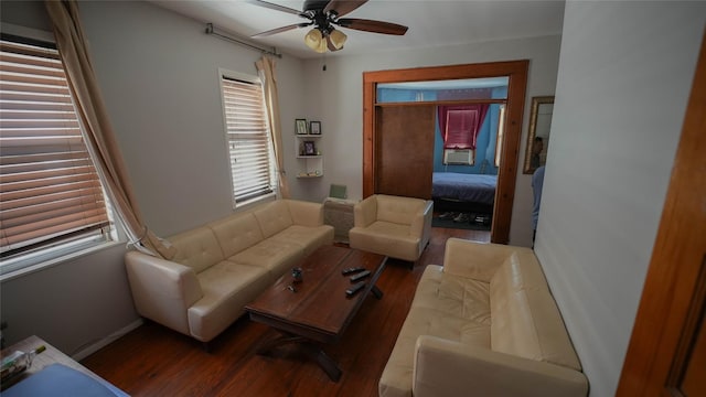 5214 92nd St, Elmhurst, NY 11373 - living area with ceiling fan, wood finished floors, and cooling unit