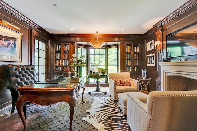 191 Elderfields Rd, Manhasset, NY 11030 - office featuring ornamental molding, billiards table, and recessed lighting