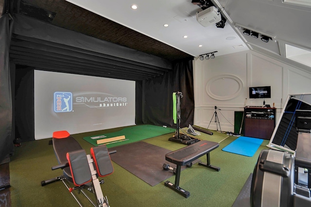 191 Elderfields Rd, Manhasset, NY 11030 - recreation room with golf simulator and recessed lighting