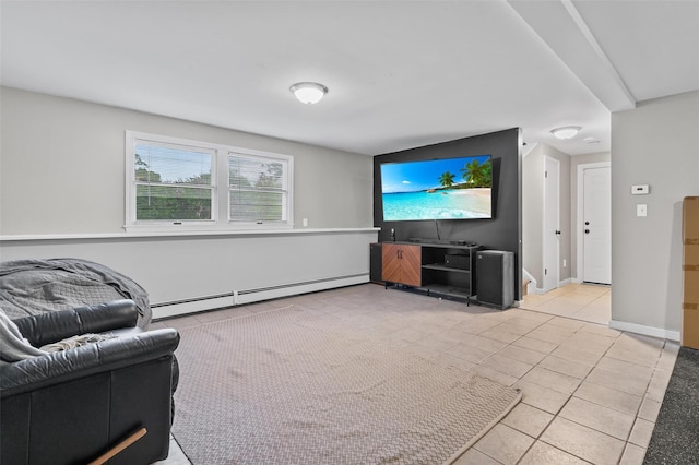 491 Toleman Rd, Rock Tavern, NY 12575 - living room with light tile patterned flooring, a baseboard heating unit, and baseboards